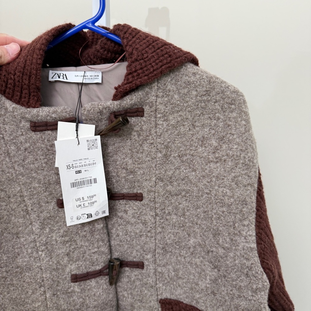 Zara Women's Two-Tone Wool Blend Jacket size XS-S new with tags - Picture 4 of 5
